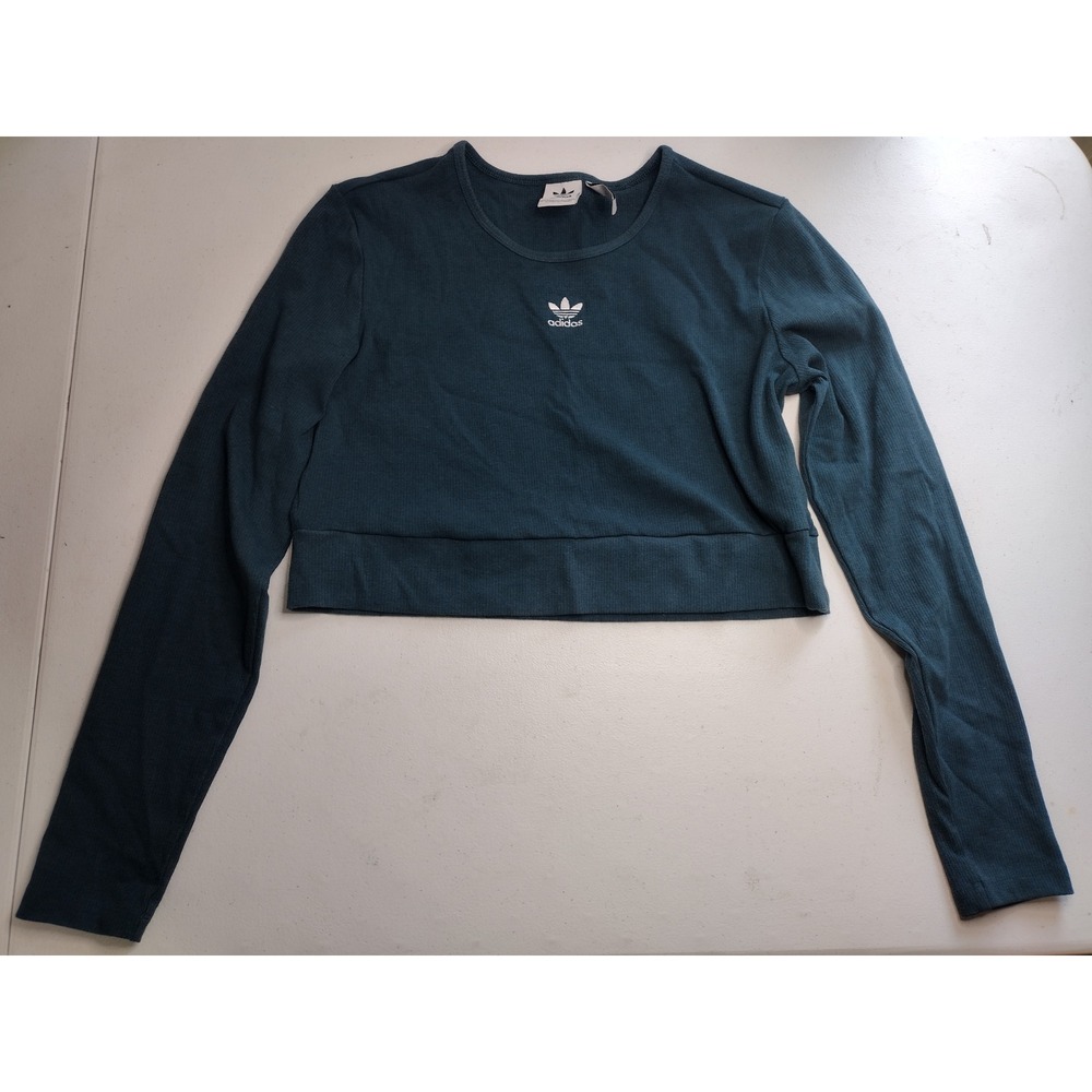 Adidas Originals Ribbed Cropped‎ Long Sleeve Top Teal XL Casual Athletic